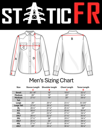 Static FR Western Style Pearl Snap Shirt Khaki with U.S. Flag, men's shirt front view on Tampa Home & Garden Store