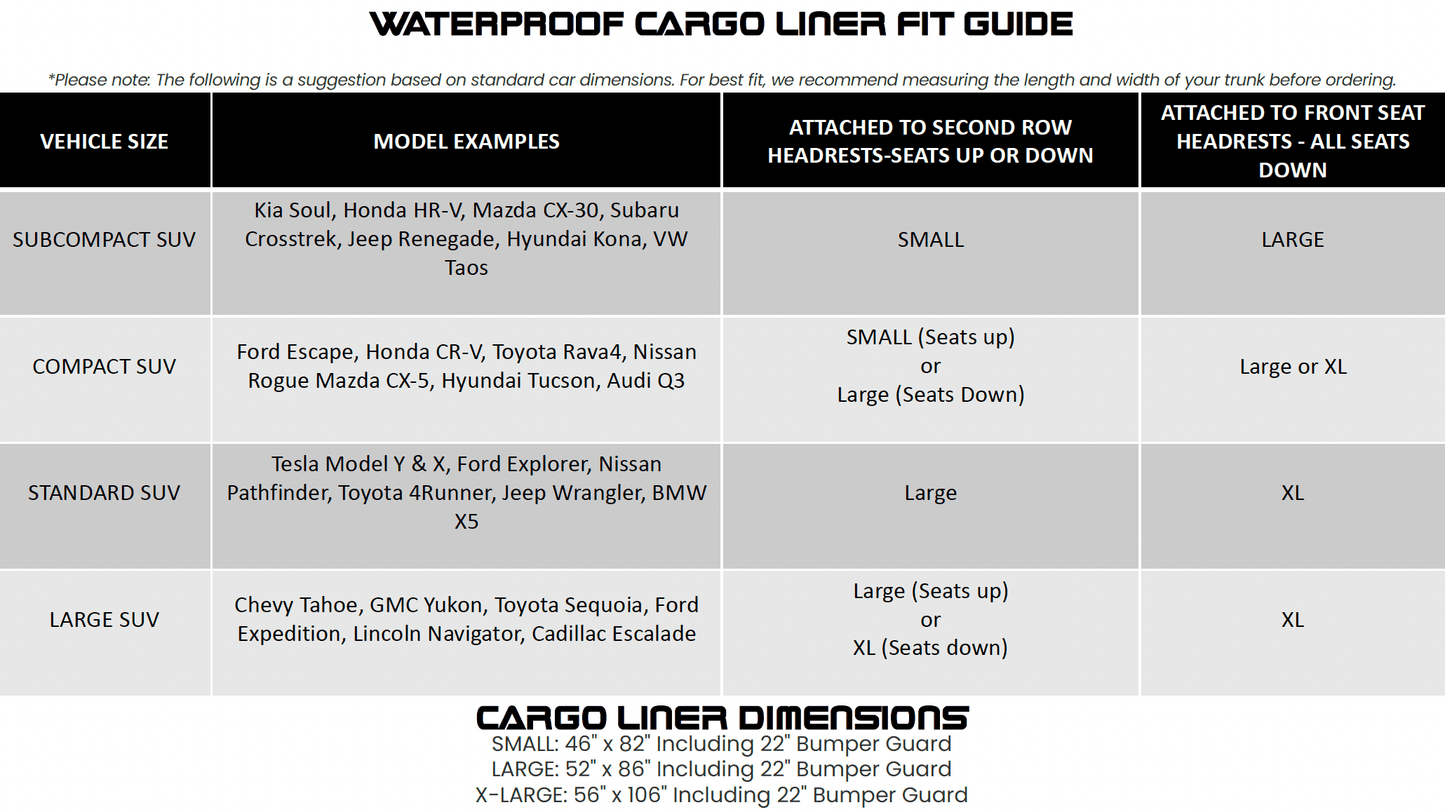 Waterproof SUV Cargo Liner and Fold Down Seats