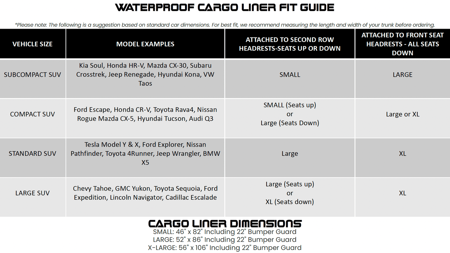 Tapis de coffre SUV IMPERMÉABLE pour sièges rabattables divisés 60/40 en option