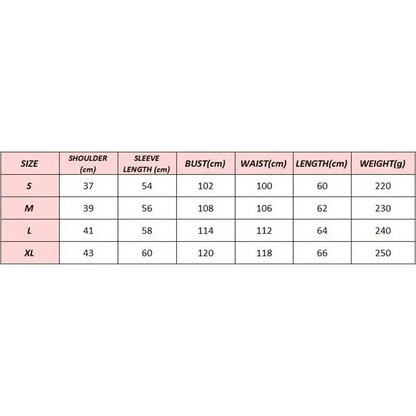 Leopard print jacket size chart for Stevvex ST93330VSP with measurements S-XL on Tampa Home & Garden Store