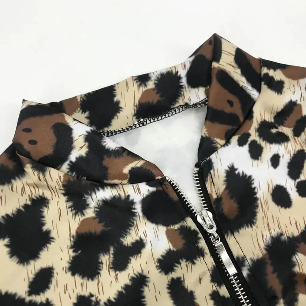 Stevvex leopard print zip-up jacket beige brown black pattern silver zipper on Tampa Home & Garden Store