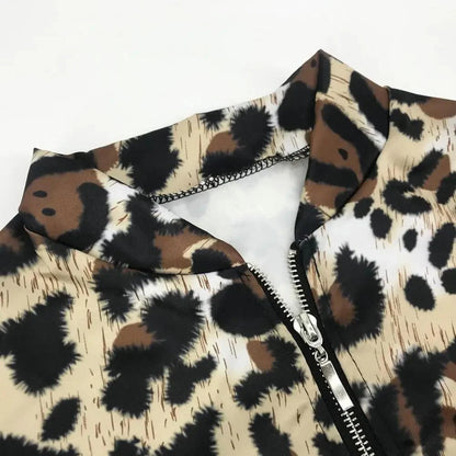 Stevvex leopard print zip-up jacket beige brown black pattern silver zipper on Tampa Home & Garden Store