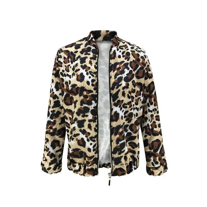 Stevvex leopard print zip-up jacket with long sleeves, lightweight short coat on Tampa Home & Garden Store