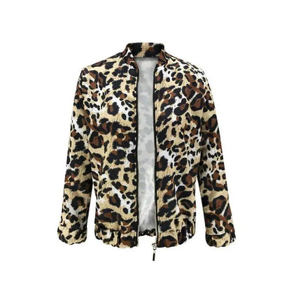 Stevvex leopard print zip-up jacket with long sleeves, lightweight short coat on Tampa Home & Garden Store