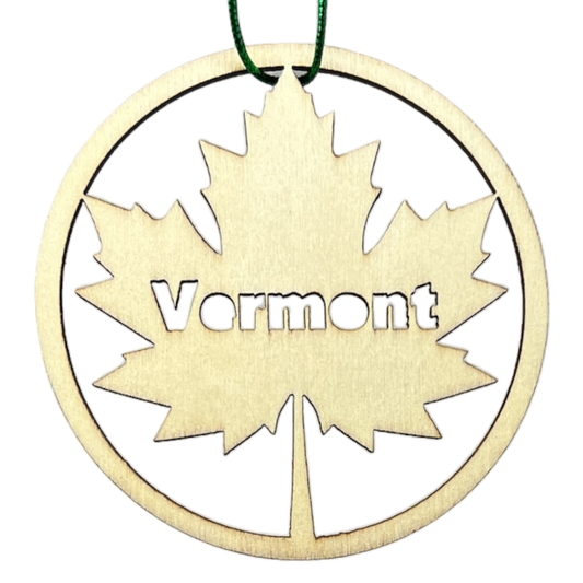Round Wooden Vermont Maple Leaf Ornament - Tampa Home & Garden Store