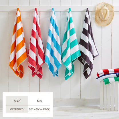 Cotton And Velour Cabana Stripe Beach Towel