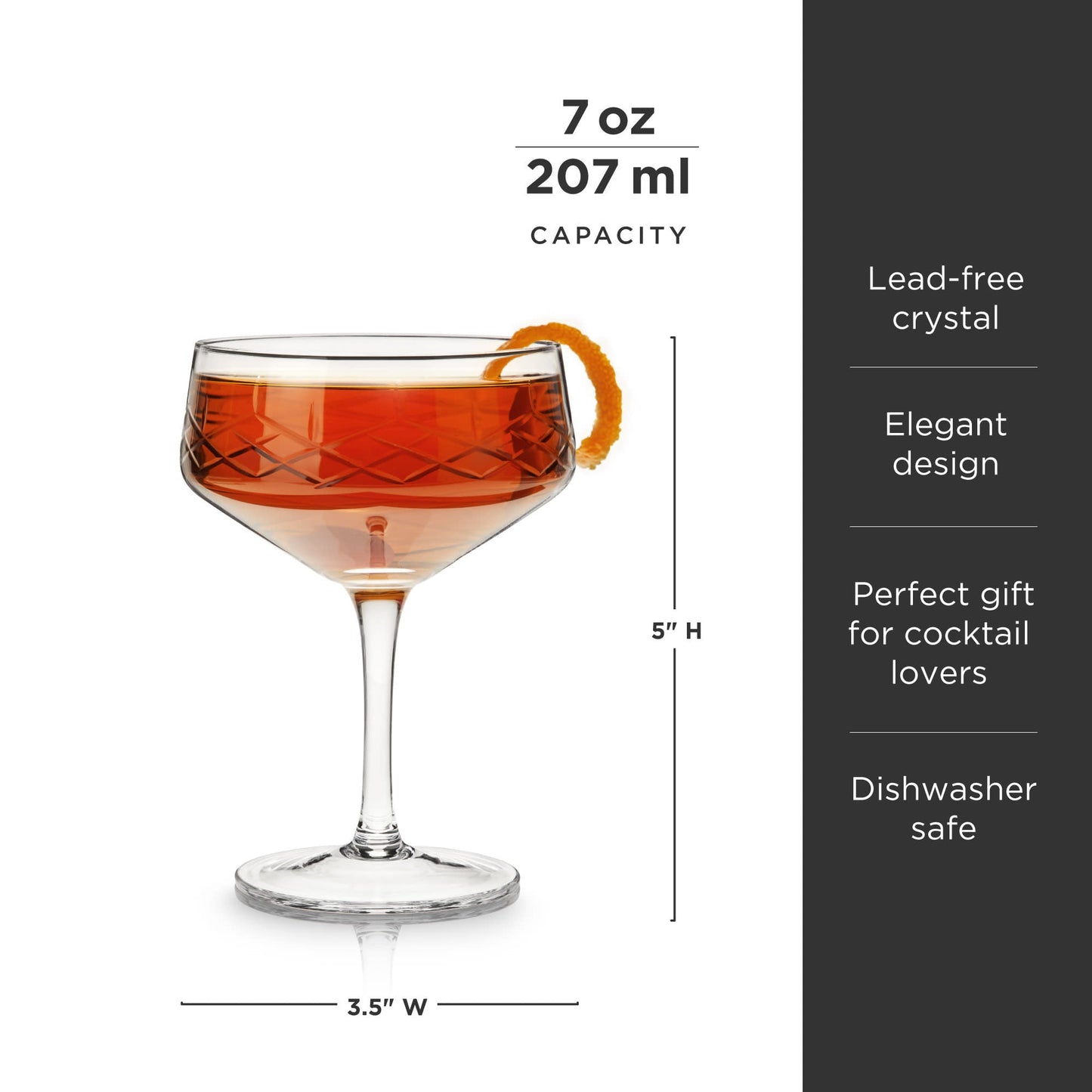 Lead Free Crystal Coupe Glasses and Cocktail Set