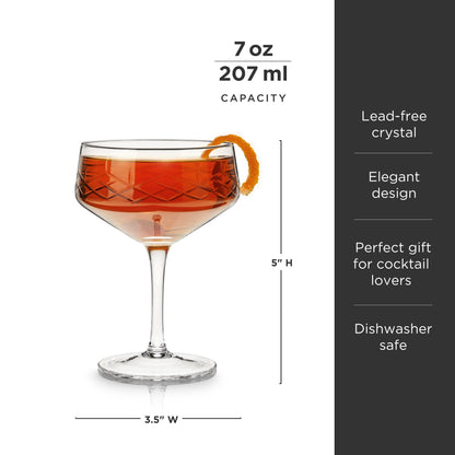 Lead Free Crystal Coupe Glasses and Cocktail Set