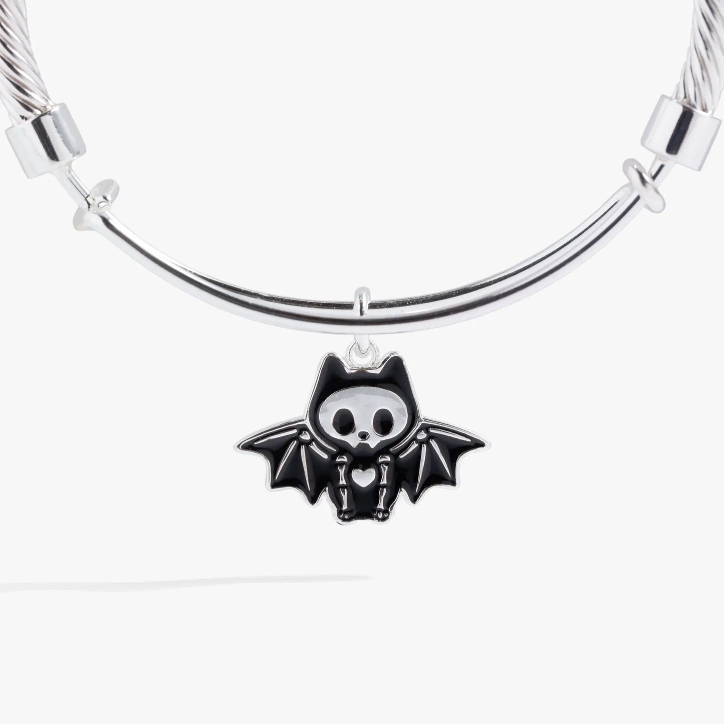 Bat Skeleton Bangle With Spooky Silver Charm