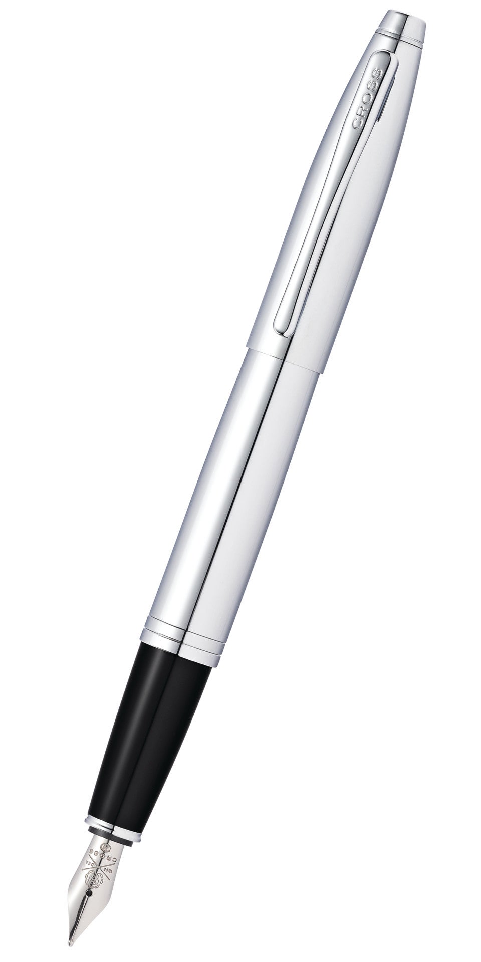 Cross Calais polished chrome stainless steel fountain pen with a medium nib and black grip on Tampa Home & Garden Store
