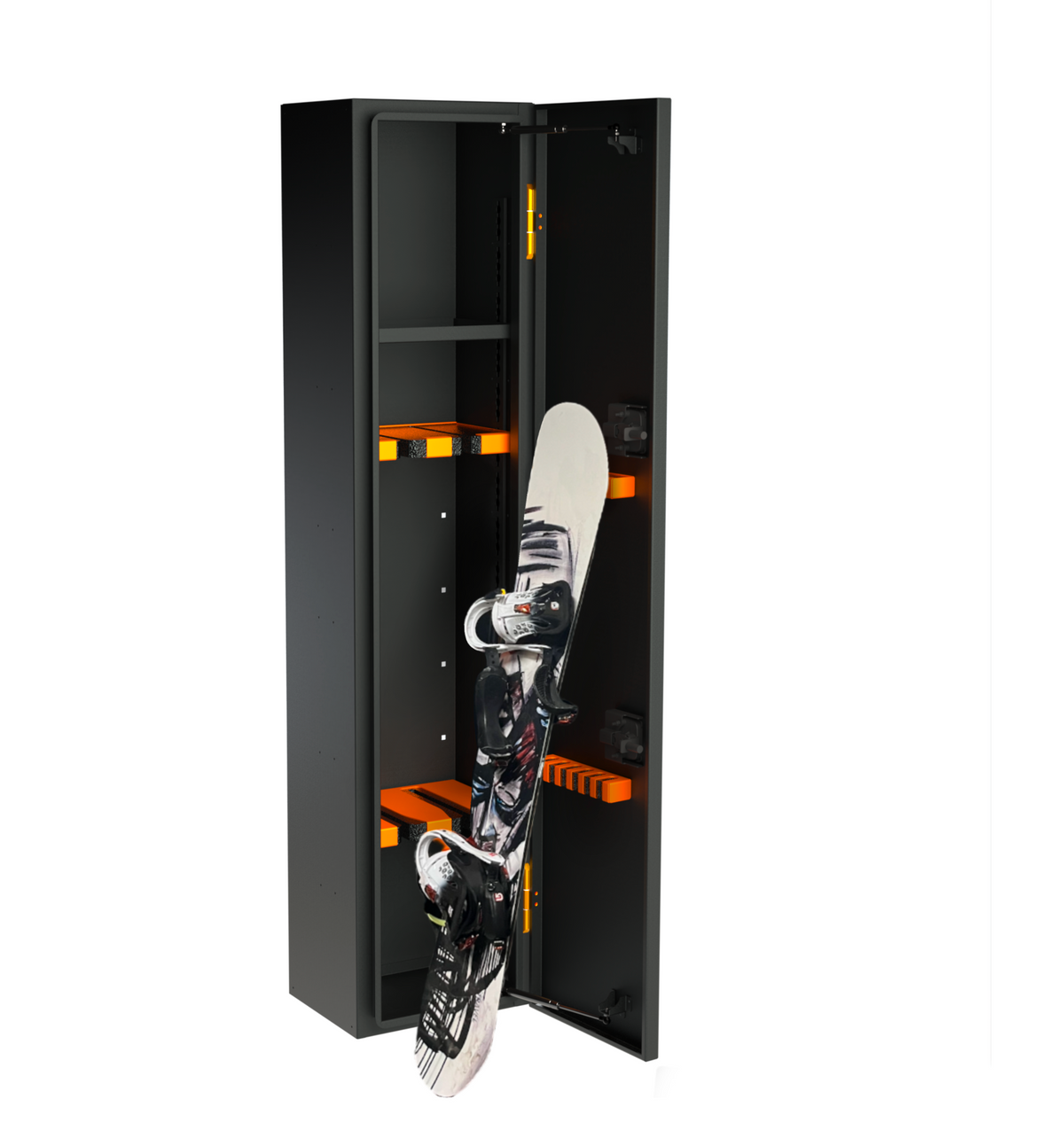 Avatar offroad Ski 4 Storage Box black with orange racks storing snowboard and skis on Tampa Home & Garden Store