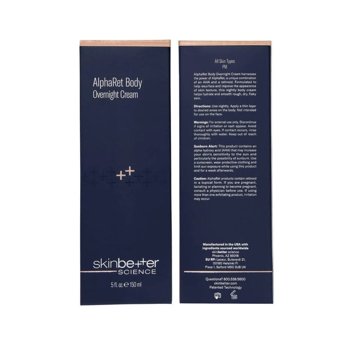 Skinbetter AlphaRet Body Overnight Cream box; navy packaging with trim and Skinbetter logo on Tampa Home & Garden Store