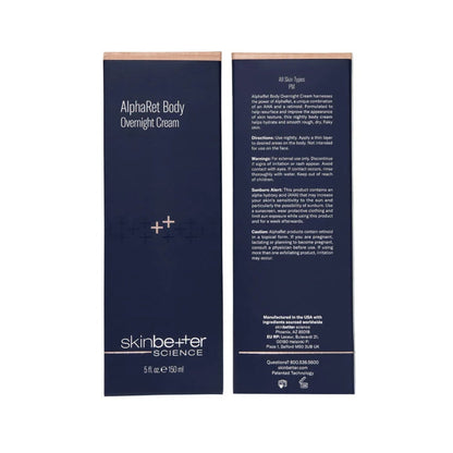 Skinbetter AlphaRet Body Overnight Cream box; navy packaging with trim and Skinbetter logo on Tampa Home & Garden Store