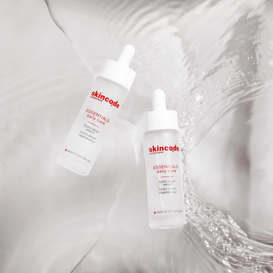 Skincode Hydro Repair Serum bottles, white pumps, red Skincode logo, 30 mL, two bottles on Tampa Home & Garden Store
