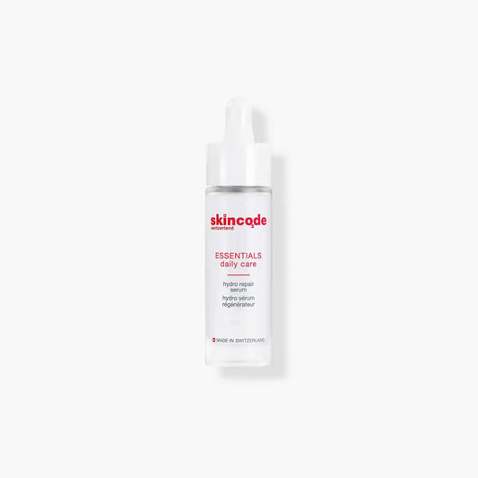 Skincode Hydro Repair Serum bottle with white pump and red logo, Switzerland branding on Tampa Home & Garden Store