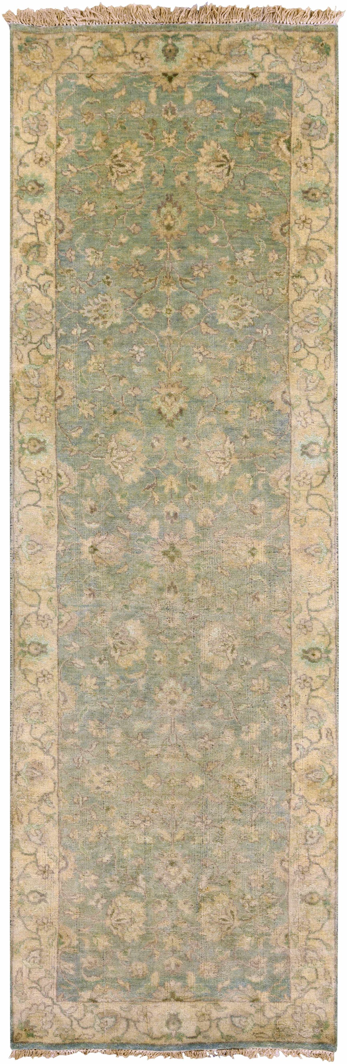 Skipwith Area Carpet Runner by Boutique Rugs in blue-green with beige border on Tampa Home & Garden Store