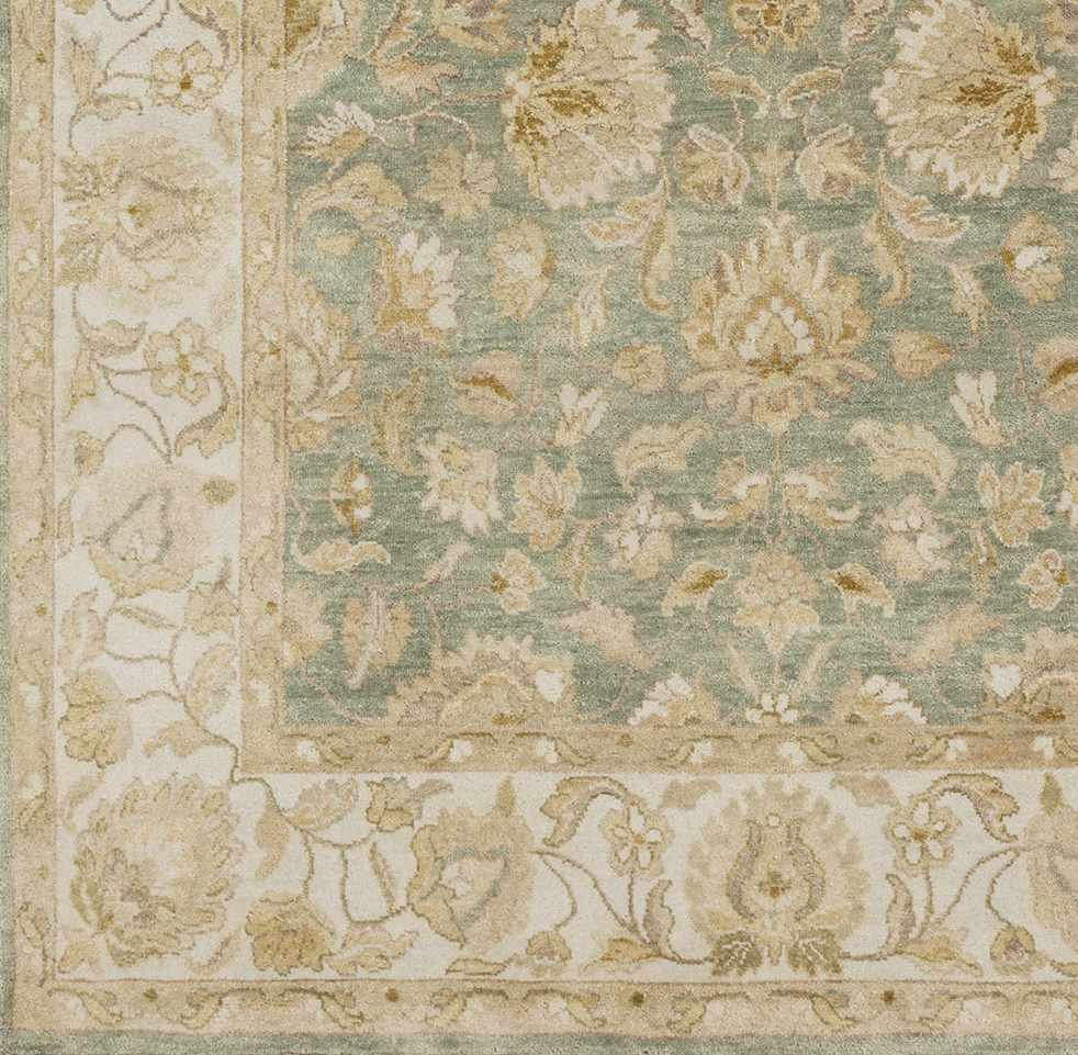 Skipwith Area Carpet by Boutique Rugs in teal field with ivory floral border clearance on Tampa Home & Garden Store