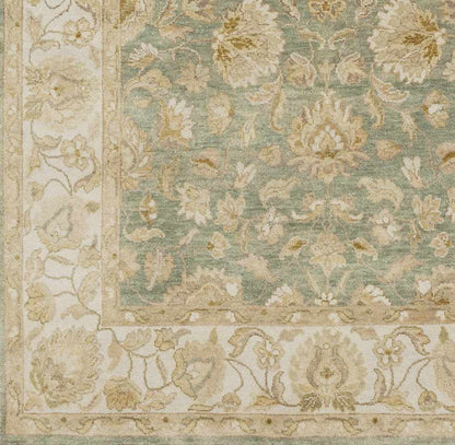 Skipwith Area Carpet by Boutique Rugs in teal field with ivory floral border clearance on Tampa Home & Garden Store