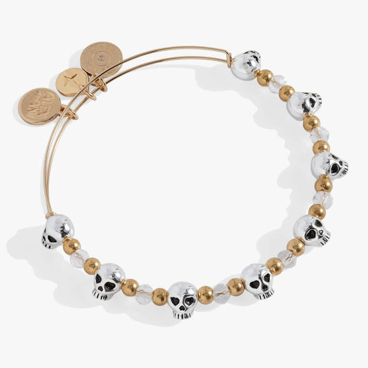 Skull Beaded Bangle by Alex and Ani with white skull beads, gold-tone beads, and crystal accents on Tampa Home & Garden Store