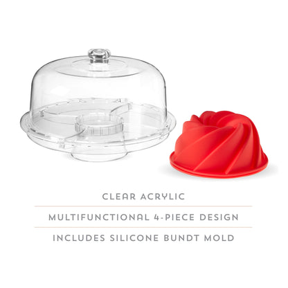 Four Piece Clear Acrylic Cake Stand and Platter