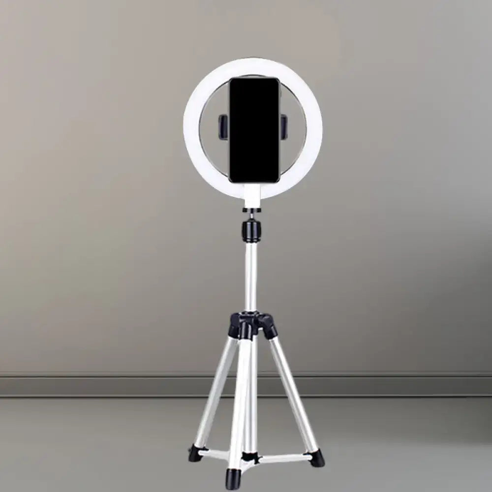 Silver circular lamp holder ring light with phone mount on adjustable tripod Decorbites on Tampa Home & Garden Store