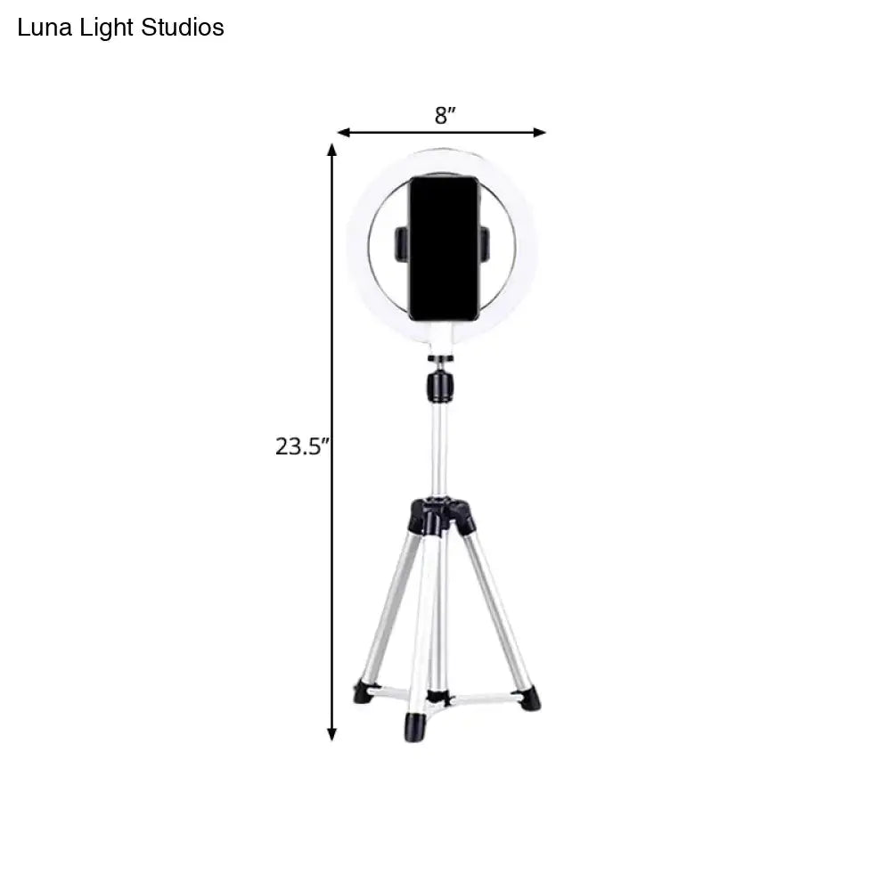 Decorbites silver circular lamp holder with phone mount on adjustable tripod stand on Tampa Home & Garden Store