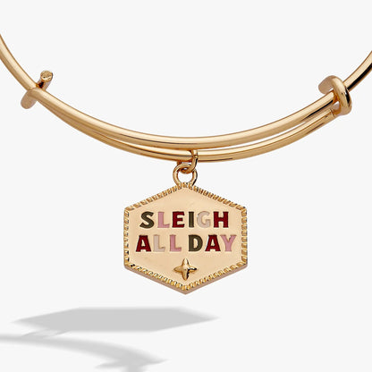 Sleigh All Day charm bangle by Alex and Ani in gold-tone with colorful lettering on Tampa Home & Garden Store