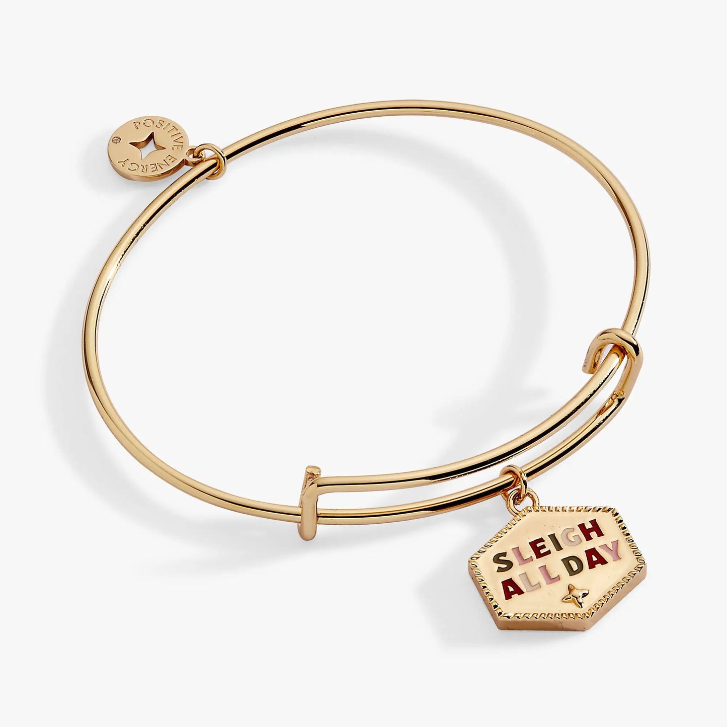 Sleigh All Day Charm Bangle by Alex and Ani in goldtone with two charms on Tampa Home & Garden Store