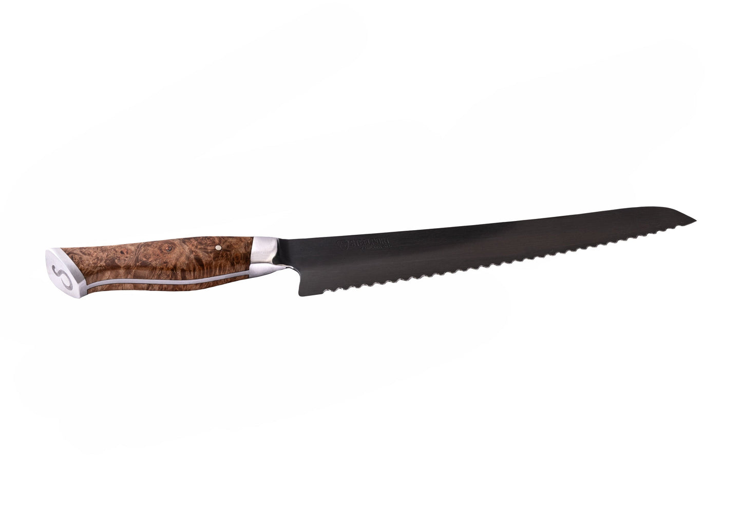 10-inch bread knife STEELPORT Knife Co. serrated blade with burl wood handle on Tampa Home & Garden Store
