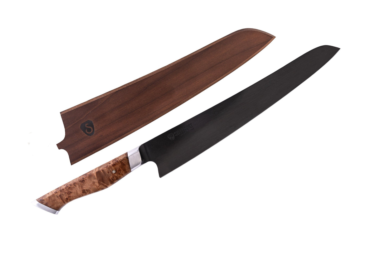 2-pack 10 inch slicing knives by STEELPORT Knife Co. with wood handles and black blades on Tampa Home & Garden Store