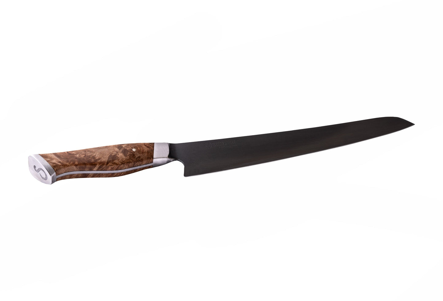 10-inch Slicing Knife by STEELPORT Knife Co with dark blade and burl wood handle on Tampa Home & Garden Store