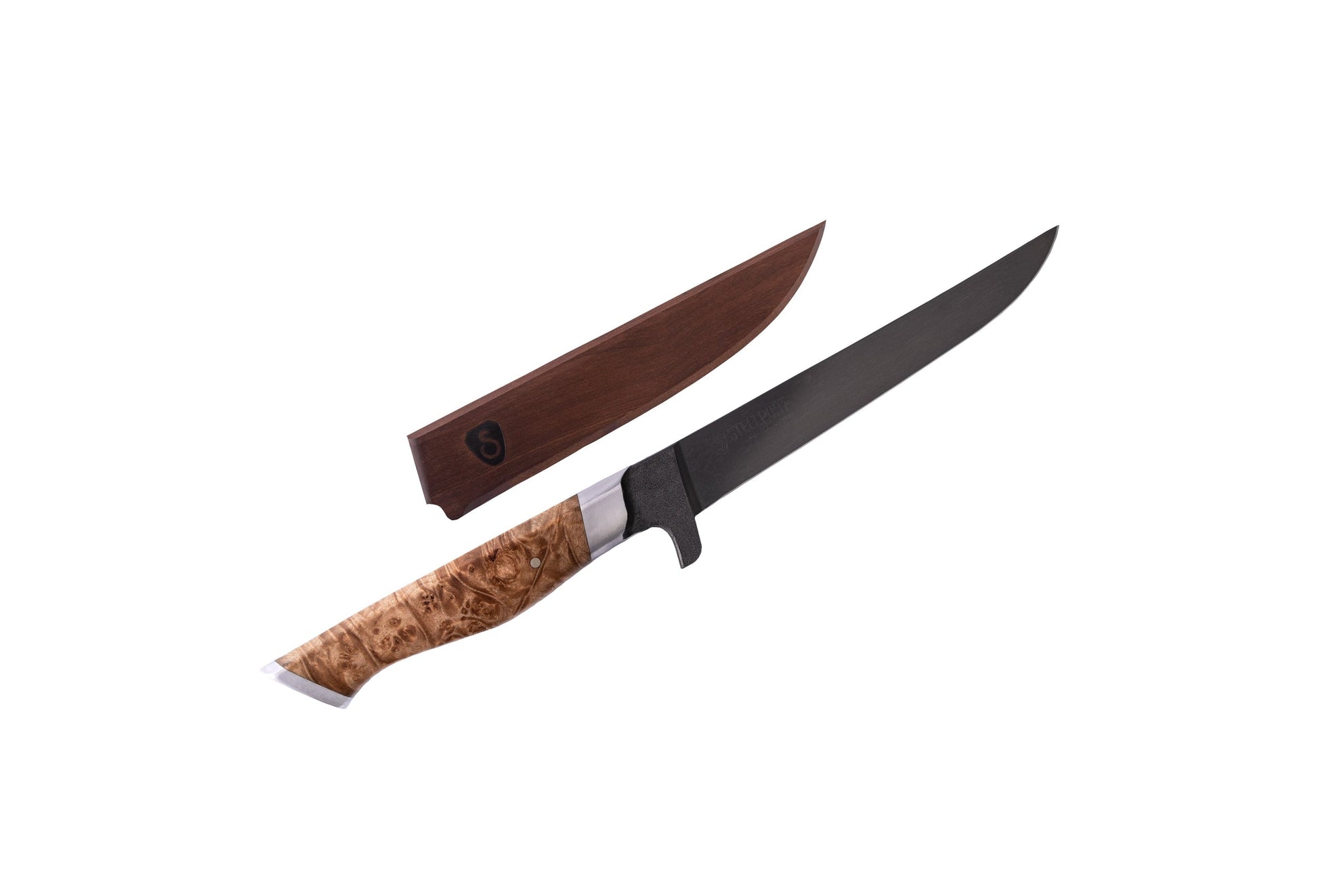 6-inch boning knife STEELPORT Knife Co. with brown burl wood handle and dark blade, 2-knife set on Tampa Home & Garden Store