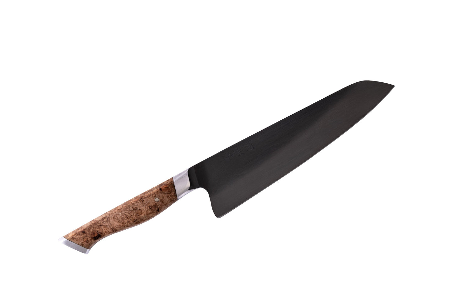 8in STEELPORT Knife Co Kitchen Chef Knife with black blade and burled wood handle on Tampa Home & Garden Store