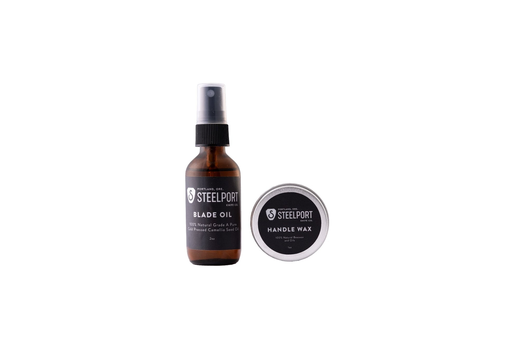 Carbon Steel Knife Care Kit by STEELPORT Knife Co with blade oil spray and handle wax tin on Tampa Home & Garden Store
