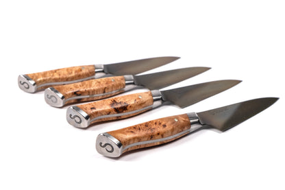 Steak Knife Set by STEELPORT Knife Co., burl wood handles and stainless blades, 4-piece on Tampa Home & Garden Store
