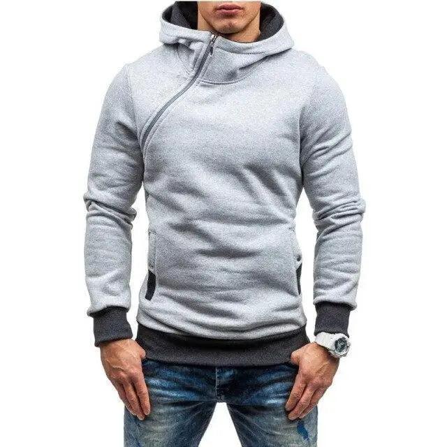 Slim Fit Men's Hooded Pullover Jacket gray with diagonal zip and ribbed cuffs on Tampa Home & Garden Store