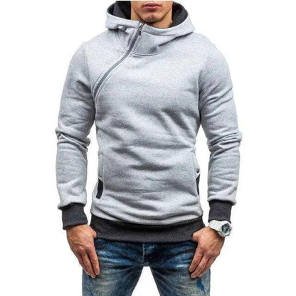 Slim Fit Men's Hooded Pullover Jacket gray with diagonal zip and ribbed cuffs on Tampa Home & Garden Store
