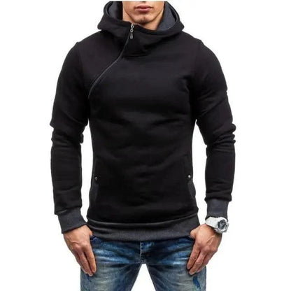 Slim fit men's hooded jacket with diagonal zip, black Stevvex sport jacket on Tampa Home & Garden Store