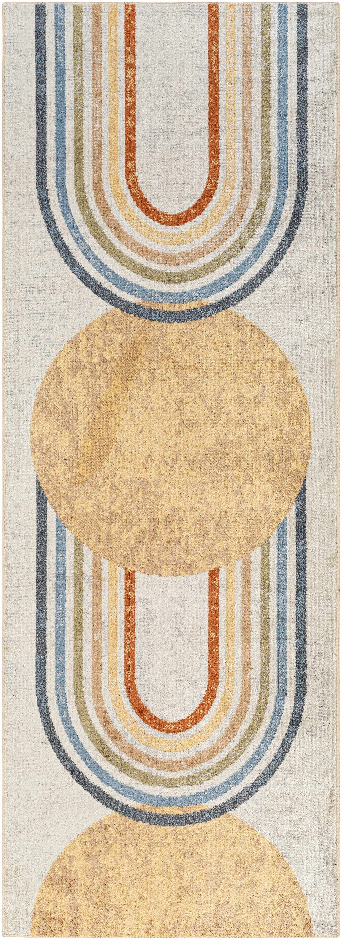Giza Washable Area Rug Boutique Rugs multicolor U-arch pattern on light beige background on Tampa Home & Garden Store