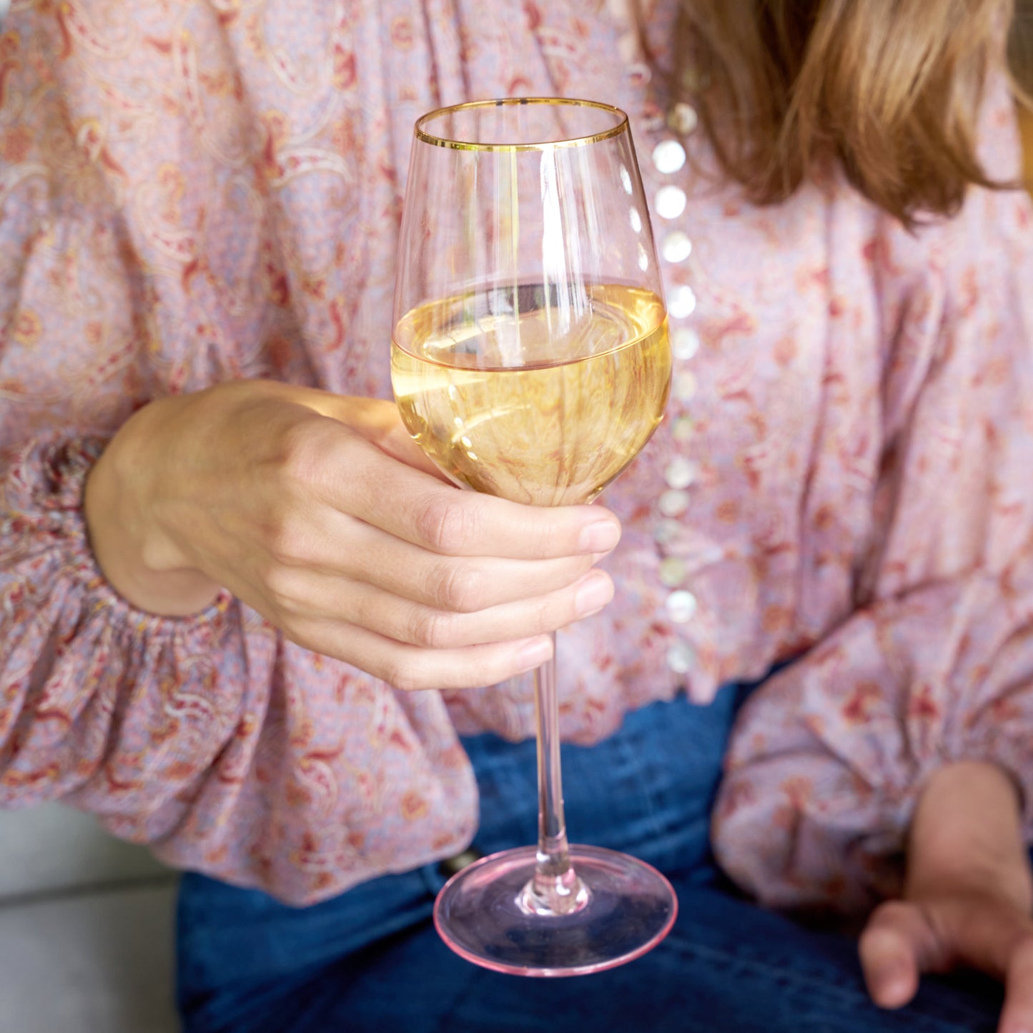 Rose Crystal Wine Glasses with Gold Rim Set