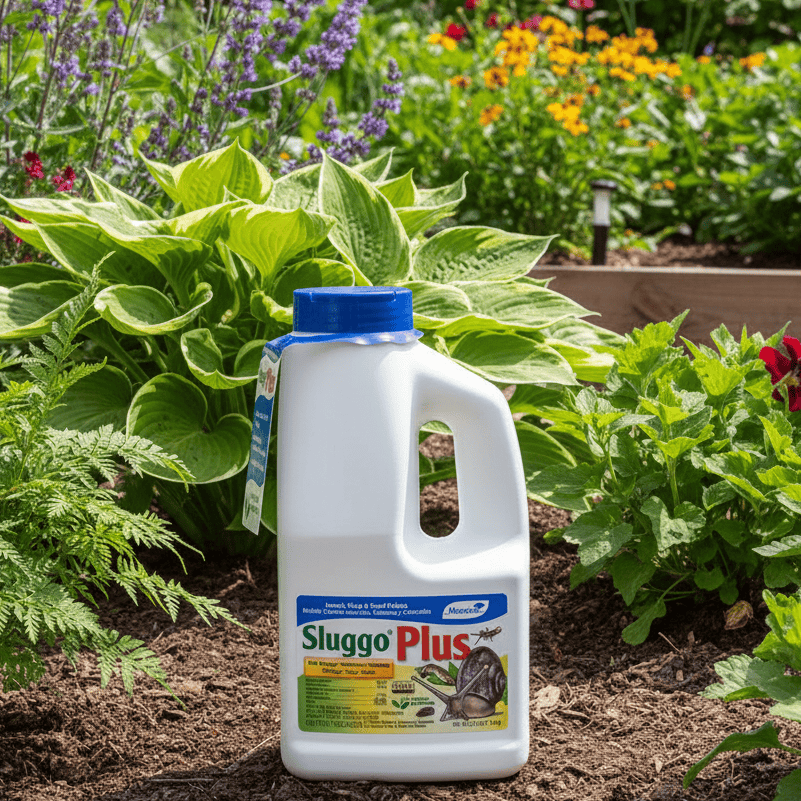 Sluggo Plus Spinosad insecticide bottle by Grow Organic, white plastic jug with blue cap on Tampa Home & Garden Store