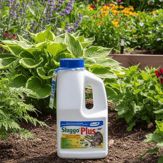 Sluggo Plus Spinosad insecticide bottle by Grow Organic, white plastic jug with blue cap on Tampa Home & Garden Store