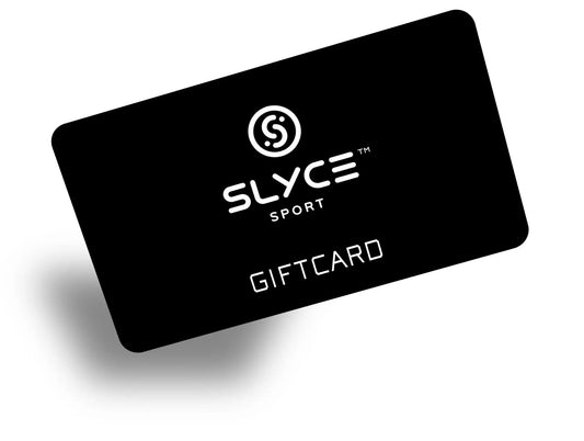 SLYCE Gift Card by Slyce Sport; black card with white logo, tilted orientation on Tampa Home & Garden Store