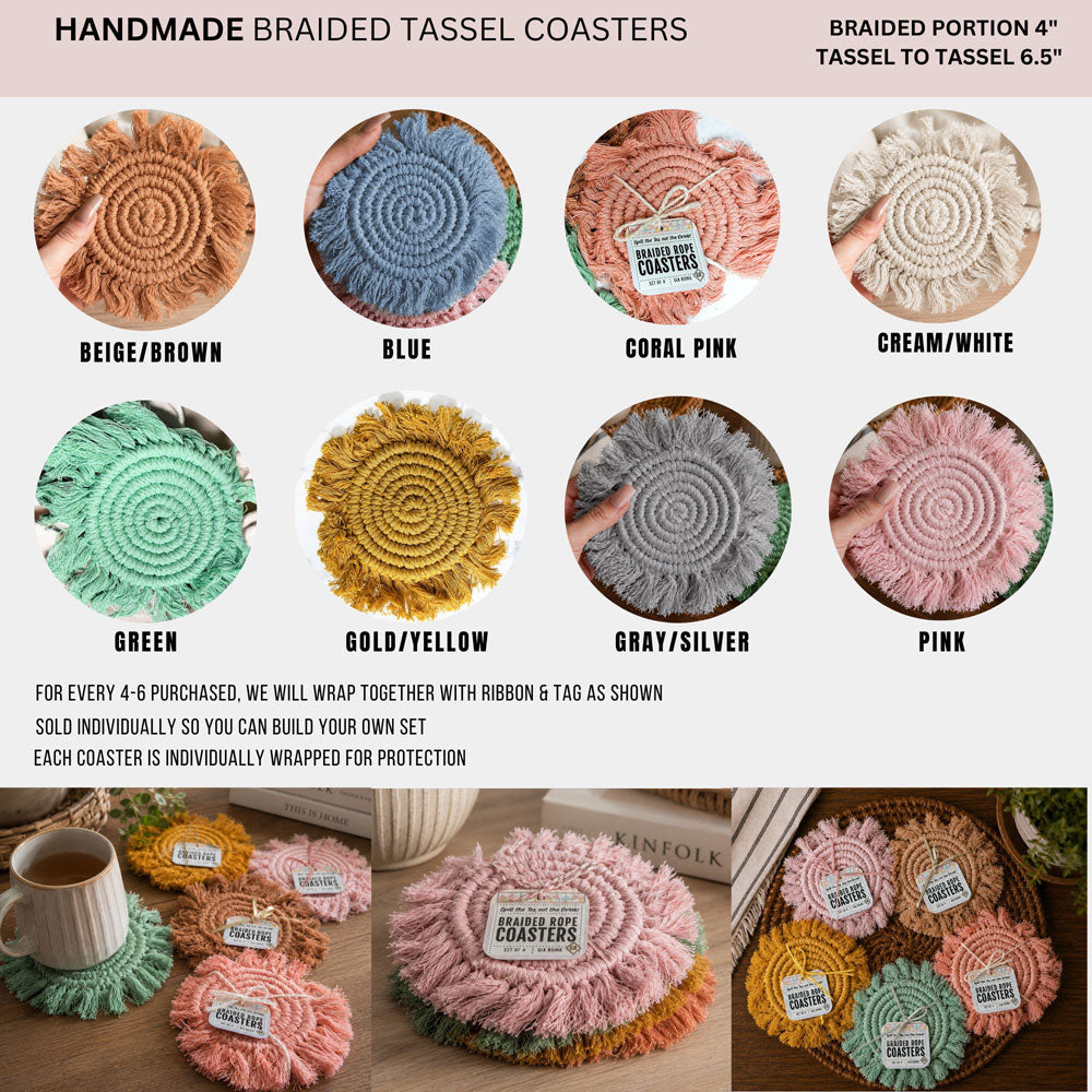 Sous-verres tressés à pompons pastel