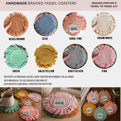 Sous-verres tressés à pompons pastel