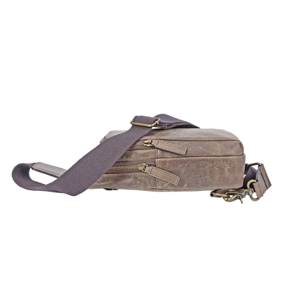 Crazy Horse Leather Sling Bag Small Version – Brown Full-Grain Crossbody for Men