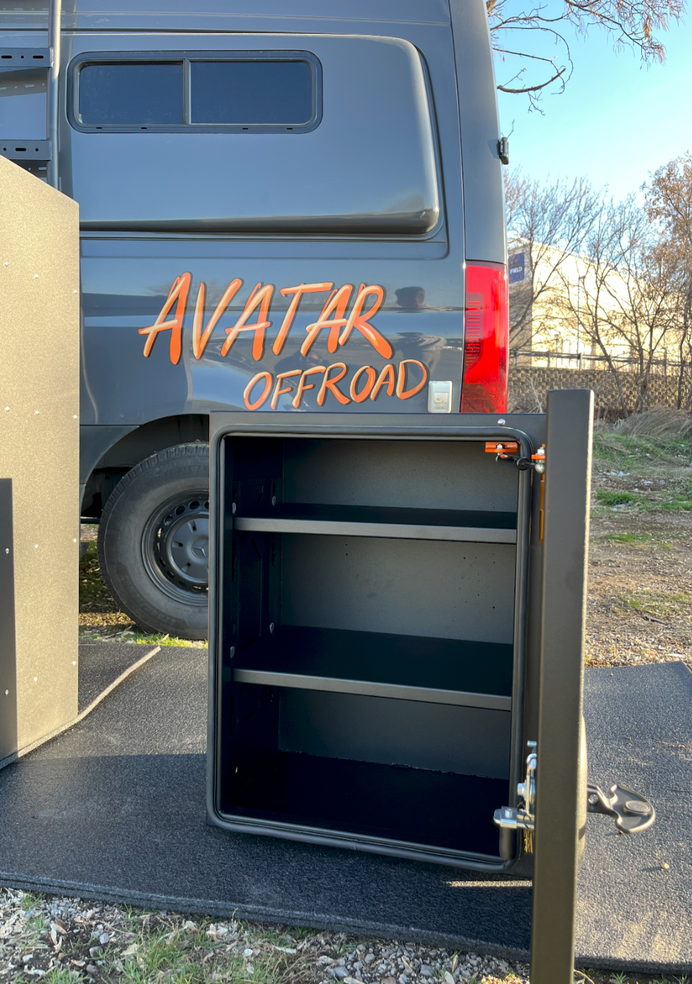 Avatar Kilo Small Storage Box gray metal cabinet with two interior shelves avatar offroad on Tampa Home & Garden Store