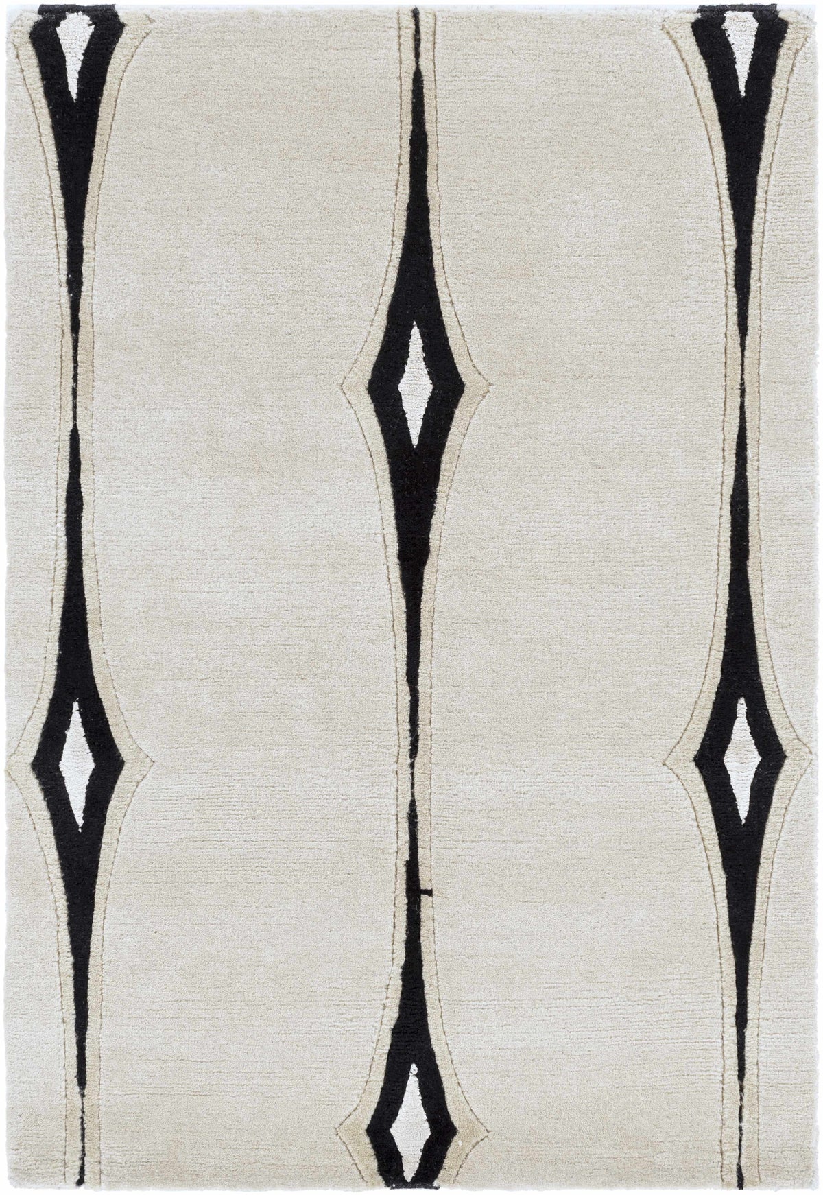 Smartt beige and black premium wool rug with vertical diamond motif by Boutique Rugs on Tampa Home & Garden Store