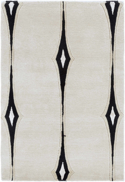 Smartt beige and black premium wool rug with vertical diamond motif by Boutique Rugs on Tampa Home & Garden Store