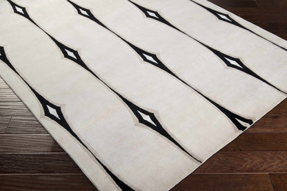 Smartt Beige&Black Premium Wool Rug by Boutique Rugs with beige field and black diamond border on Tampa Home & Garden Store